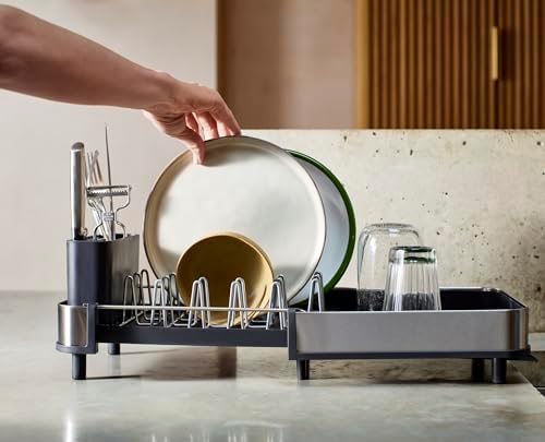 Joseph Joseph Extend Slim Steel Expandable Dish Drying Rack with Removable Cutlery Holder and Swivel Draining Spout, Compact Design, Grey - Image 6