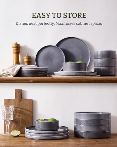 Famiware Annecy 16-Piece Dinnerware Set with Pasta Bowls, Misty Blue - Image 4