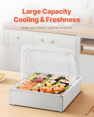 VEVOR Countertop Food Serving Display Container, 1 x 1/2 Pan Stainless Steel Food Serving Tray, Buffet Condiment Dispenser Display Rack with Clear Lid & Ice Tray, for Restaurant Hotel Kitchen Party - Image 4