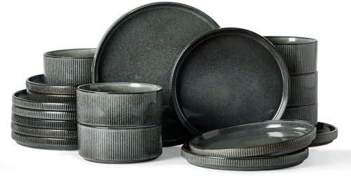 Famiware Star Plates and Bowls Sets, 18pc Modern Stoneware Dinnerware for 6 by Famiware