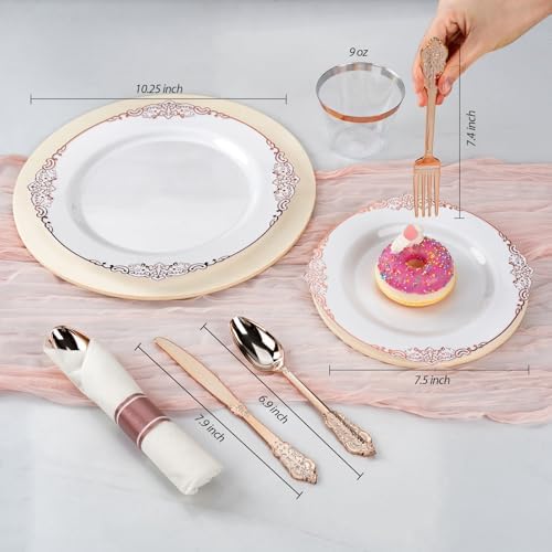 Bestluck 350PCS Rose Gold Disposable Dinnerware for 50 Guests - Image 2