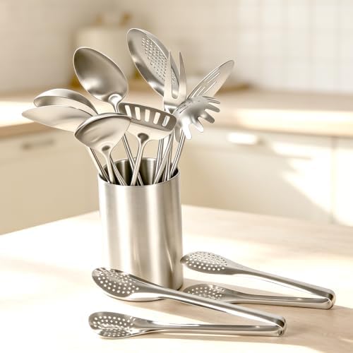 Metal Cooking Utensils Set 304 Stainless Steel Cooking Utensils with Holder - Image 6