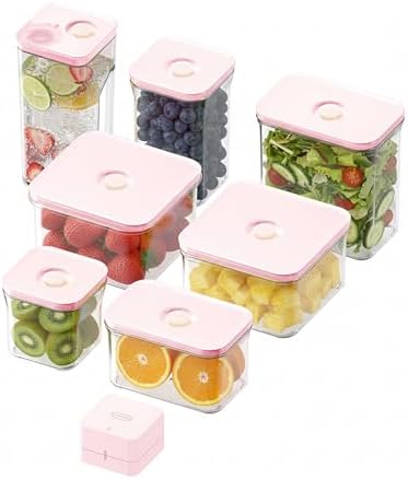 VAKUEN Premium Airtight Food Storage Containers ROSE 8P/SET, 6pcs Container, 1pcs Water Pitcher and Vacuum Sealer. Patented Double Silicone Lining, 100% Leak Proof, BPA-FREE by Vakuen