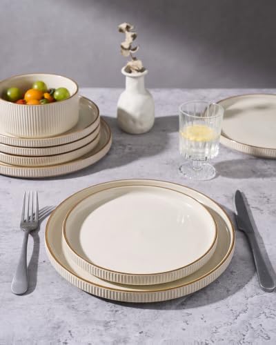 famiware Star 10/8 inches Dinner Plates Set for 6, Cream - Image 7