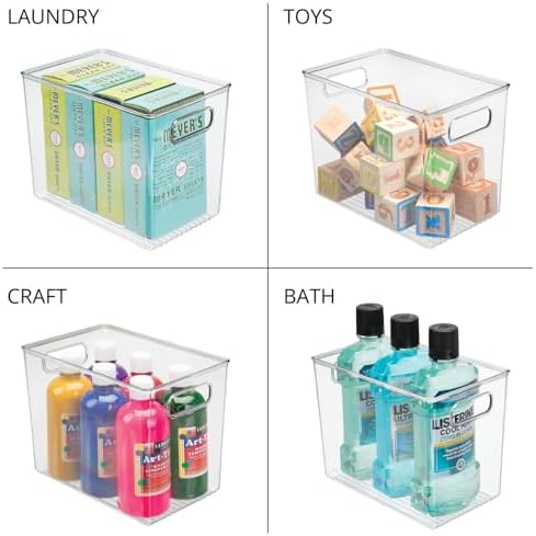 mDesign Plastic Deep Kitchen and Pantry Organizer Storage Bin with Handles for Cabinet, Fridge, Freezer - Food Storage Containers for Snacks, Yogurt Pouches or Fruit, Ligne Collection, 4 Pack, Clear - Image 6