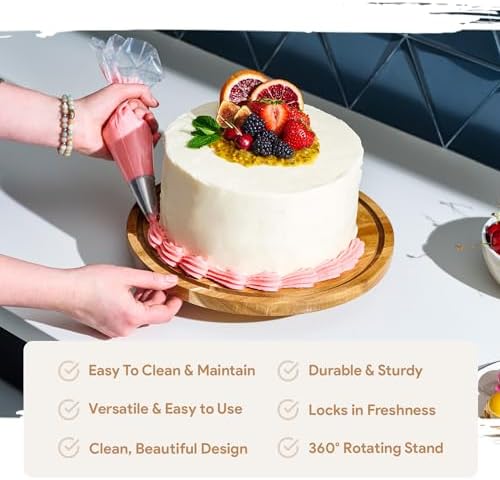 HOMESPHERE Rotating Cake Stand With Lid - 12 Inch Round Cake Holder with Cover, 4” Tall, Acacia Wood Spinning Cake Turntable for Decorating, Display and Serving Platter, Acrylic Cake Dome, No Glass - Image 3
