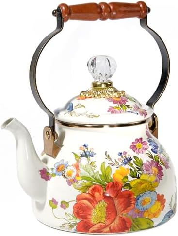 MACKENZIE-CHILDS Tea Kettle, 2 Quarts, White Flower Market by Unknown