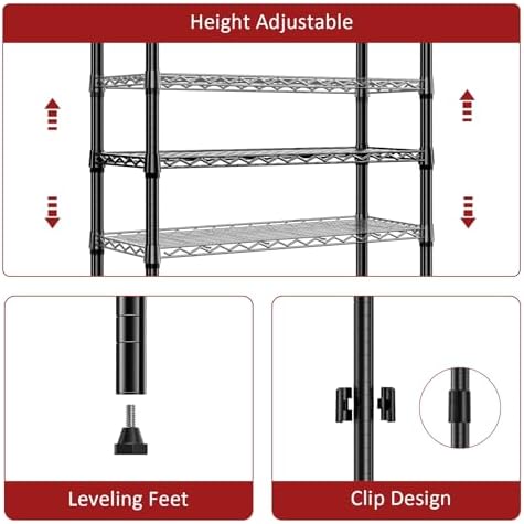 IZEUK 3-Tier Steel Storage Shelves, Heavy Duty Metal Shelf Wire Shelving Rack for Pantry, Kitchen, Living Room, or Office Organization (21.7" W x 11.8" D x 28.6" H, 750LBS, Black) - Image 4