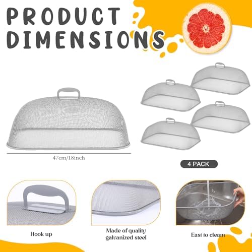 Hicarer 4 Pcs Metal Mesh Food Covers for Outdoors 18 Inch, Grey - Image 2