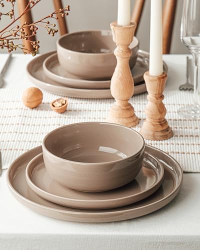 Famiware Milkyway 16-Piece Dinnerware Set with Pasta Bowls, Cinnamon Brown - Image 3