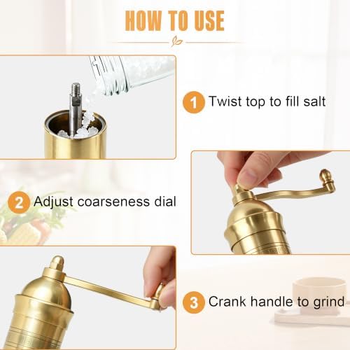 Brass Salt Grinder, 10 Inch Gold Manual Salt Mill with Ceramic Core - Image 5