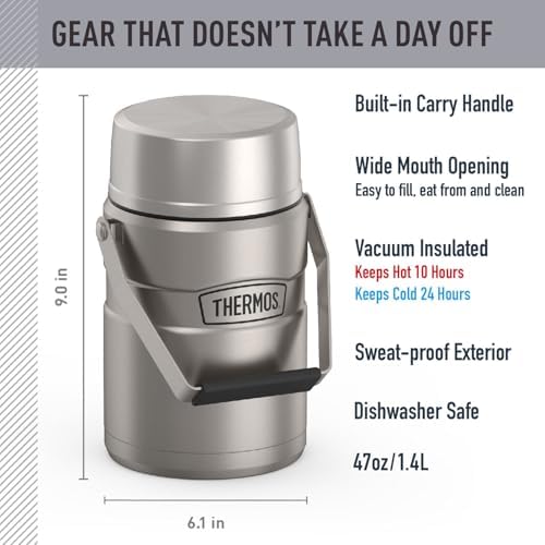 THERMOS Stainless King Food Jar with Handle, 47oz, Matte Stainless Steel - Image 2