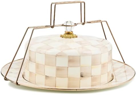 MACKENZIE-CHILDS Enamel Cake Carrier, Brown-and-White Mocha Check by Unknown