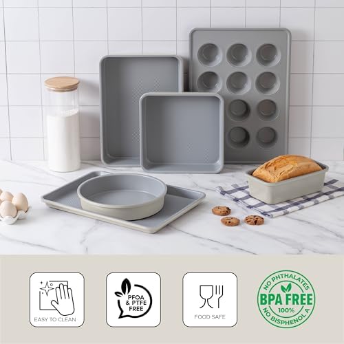 Country Kitchen Nonstick Stackable Bakeware Set - Durable, Easy Release Baking Set, Cream, 6 Pcs - Image 2