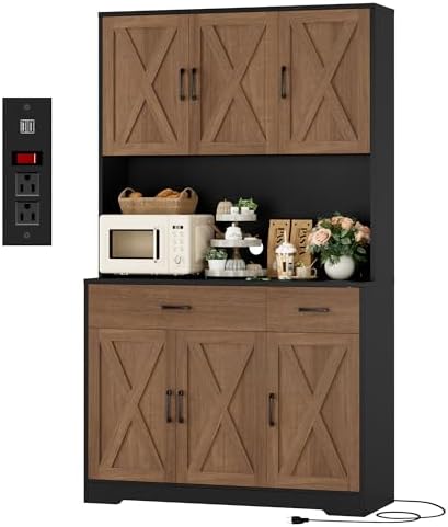 HOSTACK 71"H Kitchen Pantry Storage Cabinet, Farmhouse Hutch Cabinet, Brown by HOSTACK