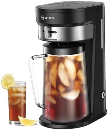 LITIFO Iced Tea Maker and Iced Coffee Maker Brewing System with 2.5-quart Pitcher, sliding strength selector for Taste Customization, Stainless Steel (Black 2.0) by LITIFO