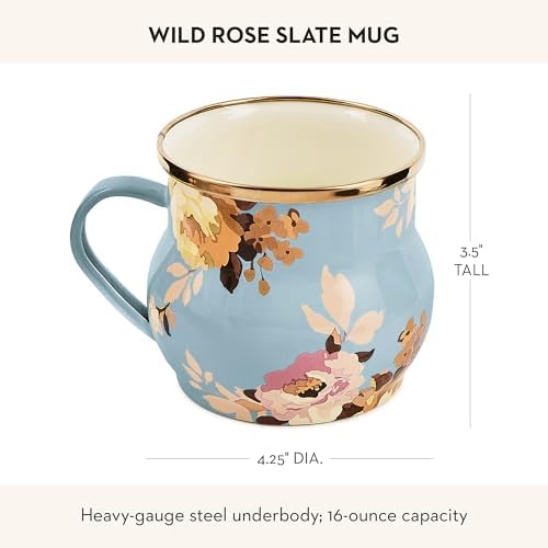MACKENZIE-CHILDS Enamel Mug, 16 Ounces, Wild Rose Slate - Image 4
