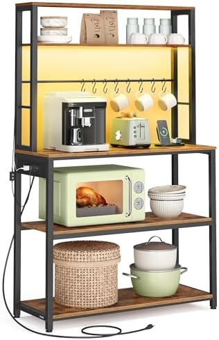 VASAGLE Coffee Bar with LED Lights, 31.5 Inches Bakers Rack by VASAGLEbySONGMICSHOME