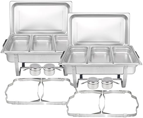 Complete Stainless Steel Chafing Dish Set by TigerChef, Buffet Food Warmer with Foldable Frame, Fuel Holders with Covers, Food Pans, Water Pan, Elegant Buffet Set for Parties, 8 Qt Capacity, Set of 2 by TigerChef