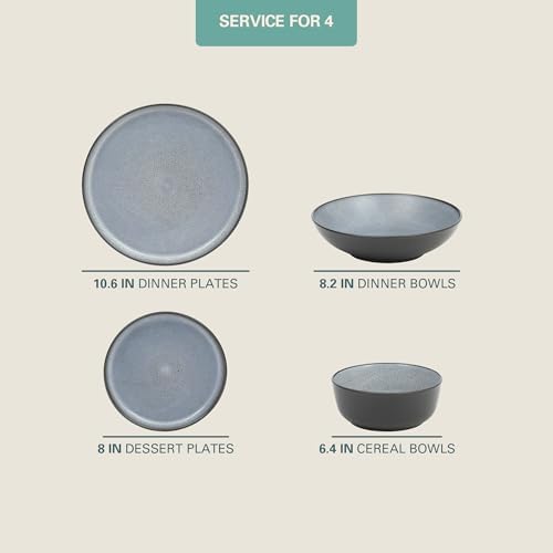 Gibson Elite Tribeca Loft 16-Piece Dinnerware Set – Matte Black and Blue Reactive Glaze Stoneware, Double Bowl Round Plates and Bowls – Modern Rustic Dinnerware for 4, Dishwasher & Microwave Safe - Image 2