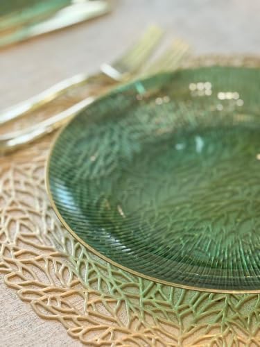 " OCCASIONS " 120 Plates Pack,(60 Guests) Heavyweight Premium Wedding Party Disposable Plastic Plates Set -60 x 10'' Dinner + 60 x 7'' Salad/Dessert (Pearl - Green & Gold) - Image 4