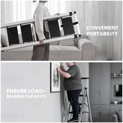 XinSunho 4 Step Ladder Folding Aluminum Stool Retractable Handrail - Image 5