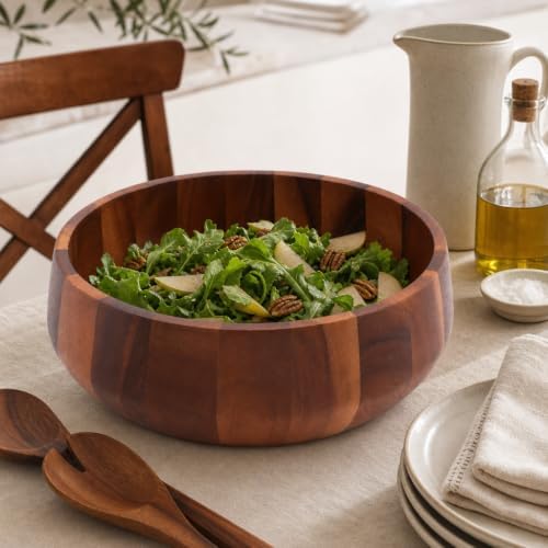 Arthur Court Modern Round Acacia Wood Serving Bowl for Fruits and Salads 4.5" H x 11" Diameter - Image 2