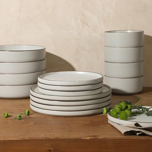 Gibson Elite Gelston Stoneware Matte Reactive Glaze 16 Piece (Service for 4) Plates and Bowl Dinnerware Set - Cream - Image 4