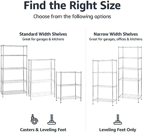 Amazon Basics 4-Shelf Adjustable Heavy Duty Storage Shelving Unit with Wheels, No-Tool Easy Assembly, Garage Shelving, Metal Wire Rack with Casters and Leveling Feet, 36" x 14" x 57.8", Chrome - Image 4