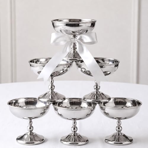 6 Pcs Stainless Steel Ice Cream Bowl Bulk Serving Cups Dessert Bowls Reusable Round Footed Yogurt Snack Candy Dishes Cute Sundae Bowl for Fruit Pudding Wedding Birthday Party(Modern Style) by Ferrochef