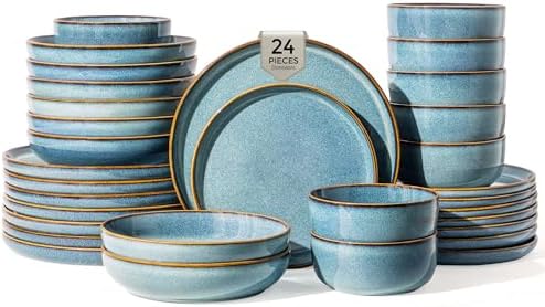 GBHOME Dinnerware Sets for 6, 24 Pieces Ceramic Plates and Bowls Set by GBhome
