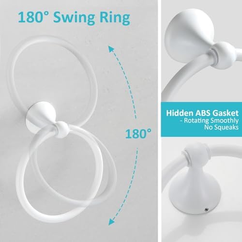 BGL Bathroom Accessories Set, White Paint Expandable Towel Bar 4-Piece Bathroom Accessory Set Wall Mounted Towel Ring Robe Hook Toilet Paper Holder Towel Holder - Image 6