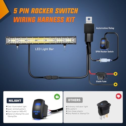 Nilight Side Shooter LED Light Bar 20 Inch Triple Row Spot Flood Combo Lights Work Lighting with 5Pin Rocker Switch Wiring Harness Kit for Off-Road Light on Truck SUV ATV UTV - Image 7