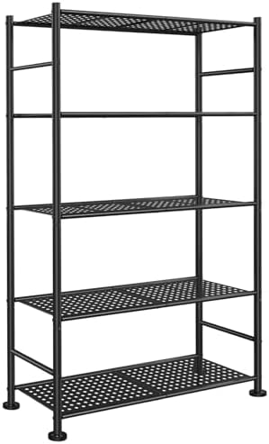 Sakugi 5-Tier Garage Shelving Unit - Heavy-Duty Metal Storage Shelves, Anti-Tip with Leveling Feet, Stable Storage for Kitchen, Pantry and Living Room Organization (Black, 30.7" x 10.6" x 58") by Sakugi
