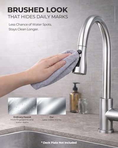 WEWE Pull-Down Kitchen Faucet with 3 Mode Sprayer, Polished Chrome - Image 2