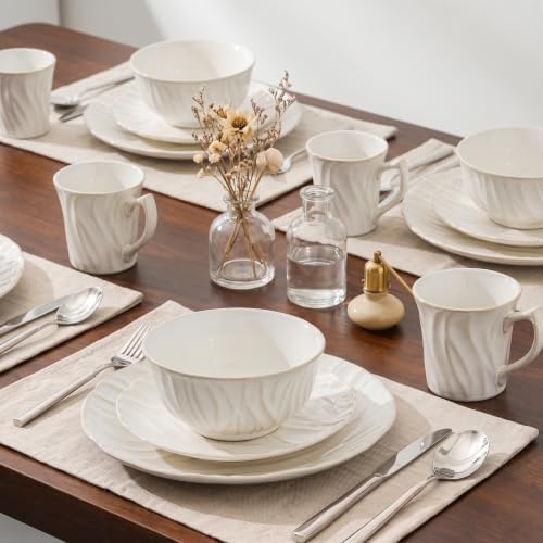 Ceramic Dinnerware Sets for 4, 16 pcs Plates and Bowls Sets, Reactive Glaze Ceramic Dish Set, Scratch Resistant, Microwave & Dishwasher Safe, Highly Chip and Crack Resistant Dishware sets, Cream White - Image 6