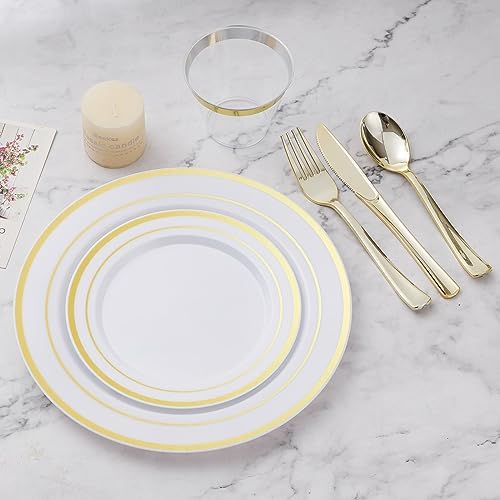BESTVIP 150PCS Plastic Dinnerware Set, Gold Disposable Plates - Image 5