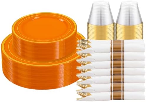 DaYammi 210PCS Orange Plastic Dinnerware Set for 30 Guests by DaYammiwillaccompanyyou