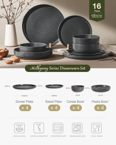 Famiware Milkyway 16-Piece Stoneware Dinnerware Set, Matte Dark Charcoal - Image 2