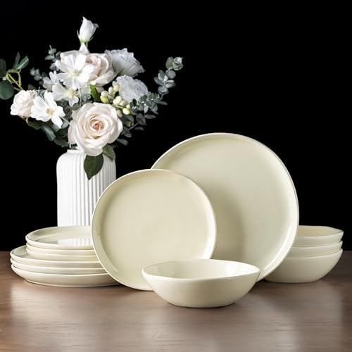 AmorArc Ceramic Dinnerware Sets for 8, 24Pcs Plates and Bowls Sets Dishes by AmorArc