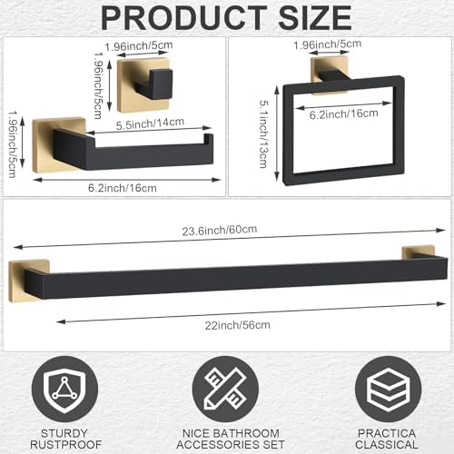 10 Pcs Black Gold Bathroom Hardware Accessories Bath Towel Bar Set - Image 2