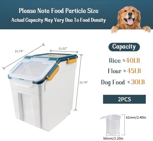 2 Pack 50 lb Airtight Flour Storage Containers with Wheels, Blue - Image 2