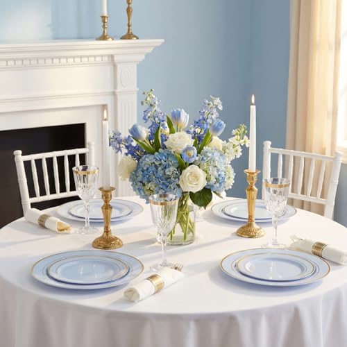 WDF Partyware 175PCS Blue Plates Disposable - Baby Blue Plastic Plates - 25Guests Plastic Dinnerware with Rolled Napkins for Wedding/Birthday/Baby Shower - Image 5