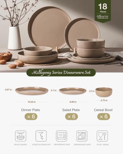 Famiware Milkyway 18-Piece Stoneware Dinnerware Set, Cinnamon Brown - Image 2