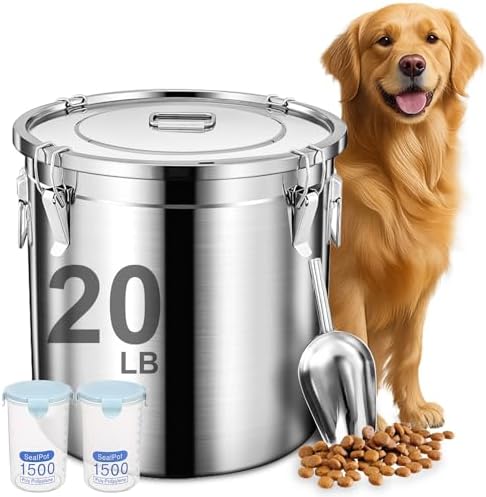 Newget 20lb Airtight Stainless Steel Dog Food Storage Container with Scoop by Newget