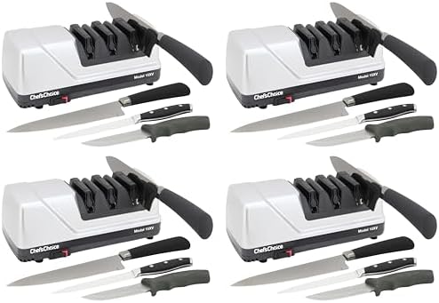Chef’sChoice 15XV EdgeSelect Professional Electric Knife Sharpener with 100-Percent Diamond Abrasives and Precision Angle Guides for Straight Edge and Serrated Knives,3-Stage,Gray,(Pack of 4) by ChefsChoice