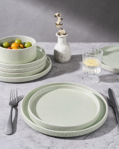 famiware Star 10/8 inches Salad Plates Set for 6, Light Green - Image 7