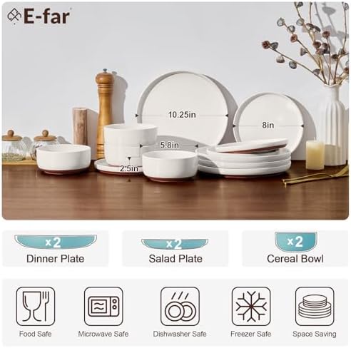 E-far Plates and Bowls Sets, 6 Pcs Stoneware Ceramic Dinnerware Dishes Sets - Image 2