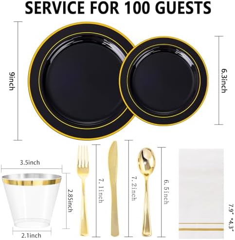 GATHER 700PCS Black Plastic Plates 100 Guest for Wedding Party Halloween - Image 2