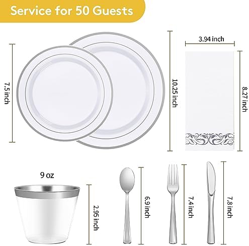 Goodluck 350 Pcs Silver Dinnerware Sets for 50 Guests, Disposable Plate Set - Image 4